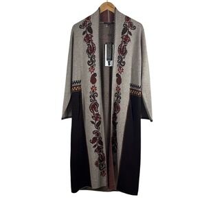 MAXSPORT‎ Women's Cardigan Embroidered Pockets Boho Midi Long Sweater Size S